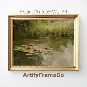 Water Lily Pond Painting: Botanical Cottagecore Wall Art (Digital Download)