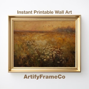 Vintage Meadow Sunset Print: Cottagecore Landscape (Digital Download)