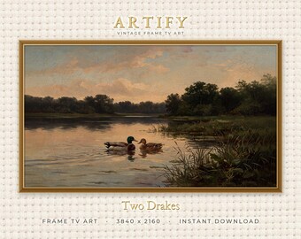 Mallard Drake and Hen Frame TV Art, Antique Duck Painting on Aged Canvas, Rustic Lodge Decor for Samsung Frame TV, Instant Download