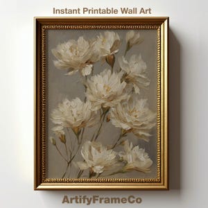 Soft Flowers Print, Vintage Floral Wall Art, Zinnias Oil Painting Print, Rustic Bedroom Decor, Digital Download, Wall Decor Artwork | WH56