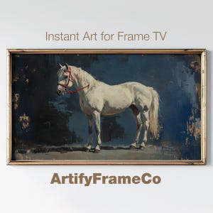 Vintage Horse Painting Frame TV Art, Country Farmhouse Samsung Frame TV Art, White Horse Frame TV Art, Screensaver, Digital Download | TV157