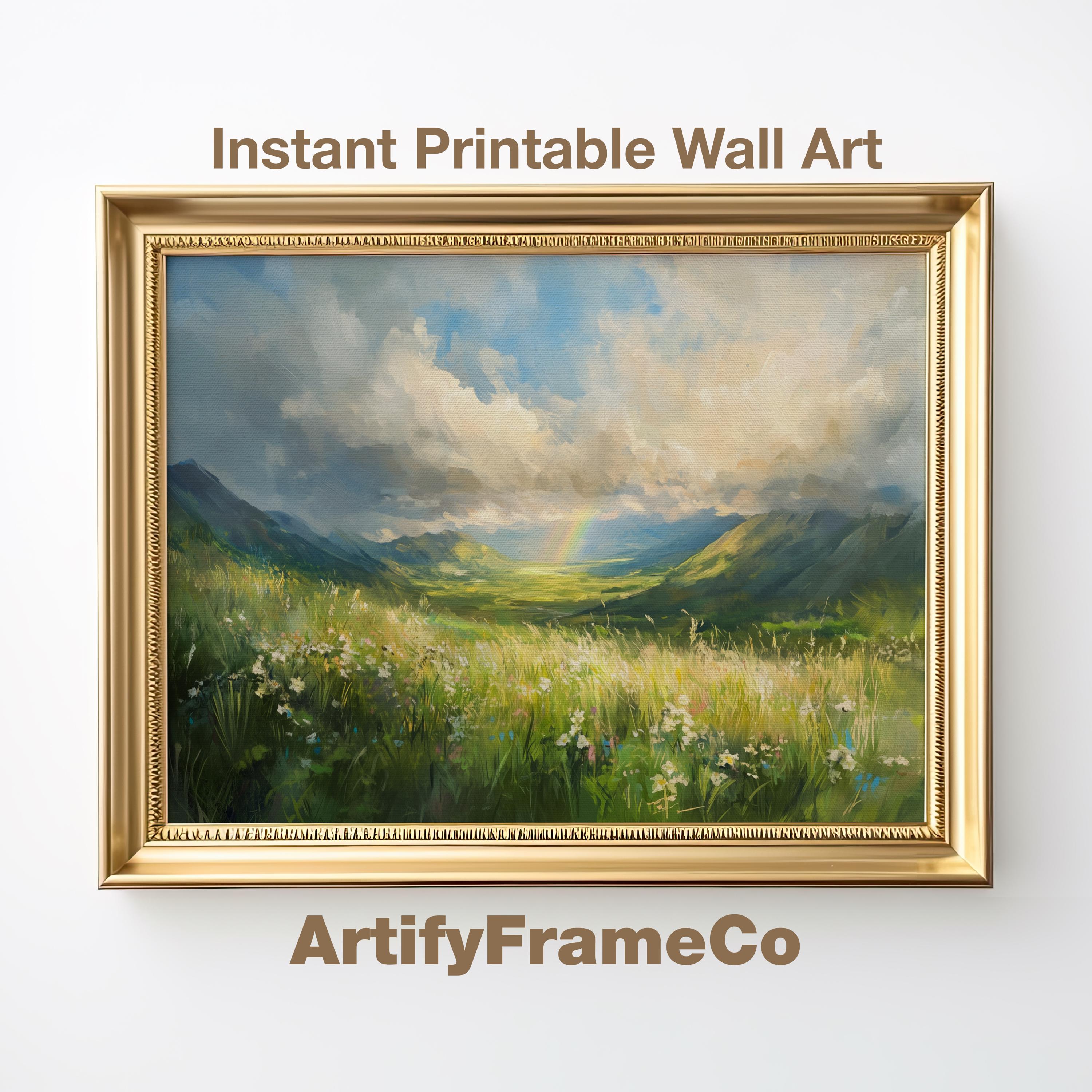 Mountain Meadow Print, PRINTABLE Wildflower Wall Art, Alpine Landscape Painting, Rustic Summer Wall Decor, Digital Downloadable Art | WH276