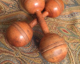 Vintage Hardwood Sporting Dumbbells, c., 1930s - Pair