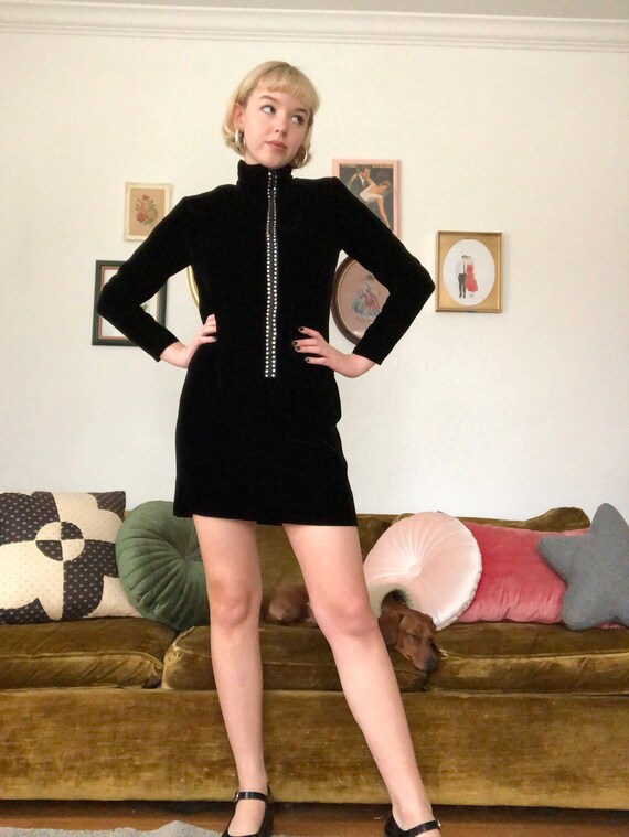 1960s Black Velvet Mini Dress