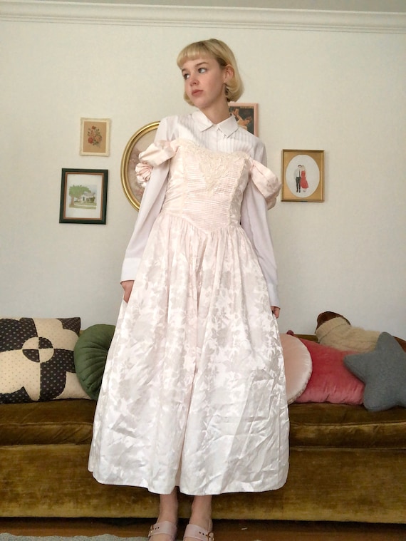 1960s Pink Lacey Prom Dress