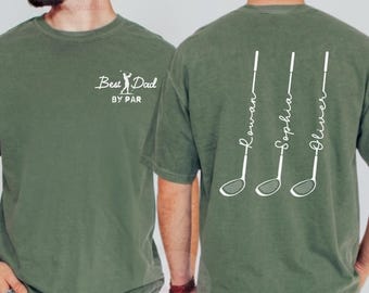 Camiseta de golf para papá con nombres de los niños, regalo personalizado para el Día del Padre, camiseta Comfort Colors "El mejor papá por par", regalo de Navidad para papá