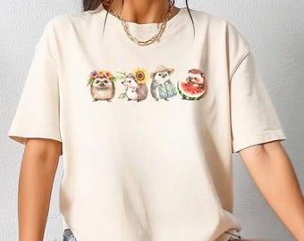 Cute Hedgehog Shirt Comfort Colors, Animal Lover Gift, Kawaii Hedgehog Tee, Cottagecore Shirt, Cute Summer Graphic Tee for Women