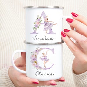 Personalized Ballerina Mug With Name Custom Floral Ballet Dancer Coffee Cup Ballet Lover Gift For Dance Teacher Present Kids Enamel Camp Mug