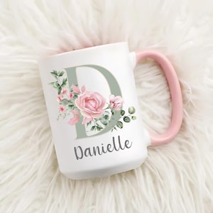 Floral Name Mug, Personalized Coffee Cup, Custom Initial Mug with Name, Custom Floral Letter Mug,  Bridesmaid Gift, Birthday Christmas Gift