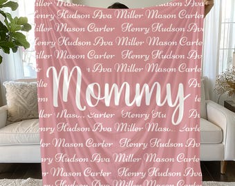 Personalized Mommy Blanket with Kids Names, Custom Name Sherpa Fleece Blanket for Mothers Day Christmas Gift for Mom, Grandma Nana Keepsake