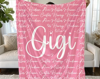Personalized Gigi Blanket with Grandkids Names, Custom Grandma Gift, Grandchildren Names Blanket, Gift for Gigi Mothers Day Throw Blanket