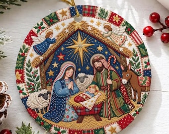 Nativity Christmas Ornament, Christian Ceramic Ornament, Holy Family Nativity Scene, Religious Christmas Gift, Jesus Birth Keepsake Decor