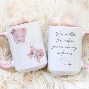 Mug d'état personnalisé longue distance Mug avec carte personnalisée, cadeau pour un meilleur ami, départ ou déménagement, cadeau de l'amitié sans distance