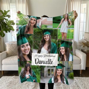 Personalized Graduation Blanket, Class of 2025 Photo Blanket, Graduation Gift for Her, Senior Picture Collage, College High School Grad Gift
