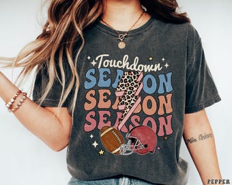 Touchdown Season Shirt, Football Mom Shirt, Leopard Lightning Football Tee, Game Day Shirt, Cute Football Outfit, Comfort Colors Shirt