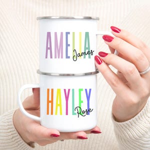 Personalized  Name Mug, Custom Rainbow Enamel Camp Cup, Colorful Name Mug, Preschool Girl Boy Name Mug, Birthday Gift for Kids Teens Adults