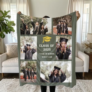 Personalized Graduation Photo Blanket 2025 Custom Senior Gift with Name School Class of 2025 Keepsake Throw Masters University Name Blanket