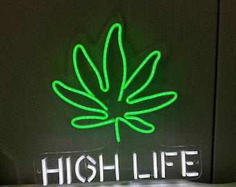 Letrero de neón de alta vida, Letrero LED de alta vida, Decoración de pared, Letrero de neón de marihuana, Decoración de tienda de tabaco, Regalo personalizado