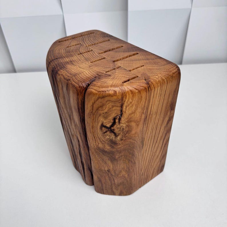 Bloco porta-facas, carvalho-celeiro, armazenamento moderno de facas, bloco de facas de carvalho tradicional, bloco de facas de carvalho atemporal, suporte para bloco de carvalho imagem 13