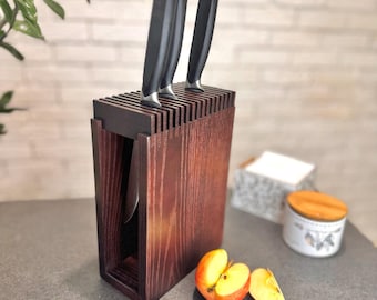 Knife Block Wood, Universal Knife Holder, Kitchen Organization, Countertop Decor