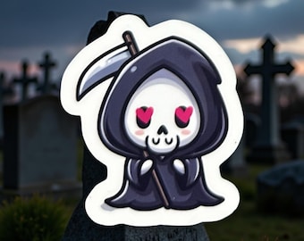 Sticker Love is Dead, spookachtig Halloween-valloweencadeau, zwart en roze Valentijnsdag