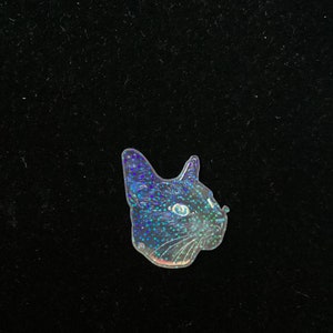 Pegatina holográfica del gato de la noche estrellada