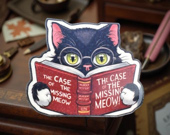 Bookworm Cat Sticker, Waterproof Vinyl Decal, Cat Lover Sticker