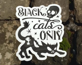 Black Cat Sticker, Gothic Vinyl Decal with Playful Skull Design