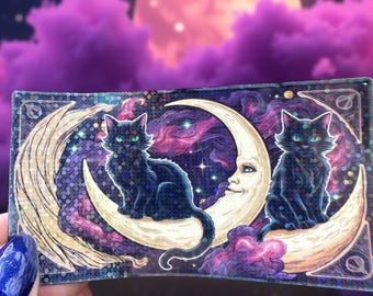 Black Cat Moon Waterproof Sticker, Celestial Magic, Cosmic Night Sky, Witchy Cat
