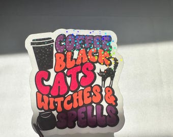 Lot d'autocollants chat noir imperméables Halloween chats fantasmagoriques sorcières décoration bouteille d'eau, 4 autocollants inclus