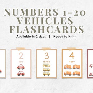 Numbers 1-20 Vehicle Flashcards Printable | Transportation Counting Cards for Preschool | Educational Math Activity for Toddlers
