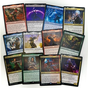 12x Collection de cartes MTG Baldurs Gate - Karlach, Astarion, Coup de vent, Lae'zel, Wyll, Shadowheart, Minthara, Halsin, Jaheira, Raphael, Kagha, Volo