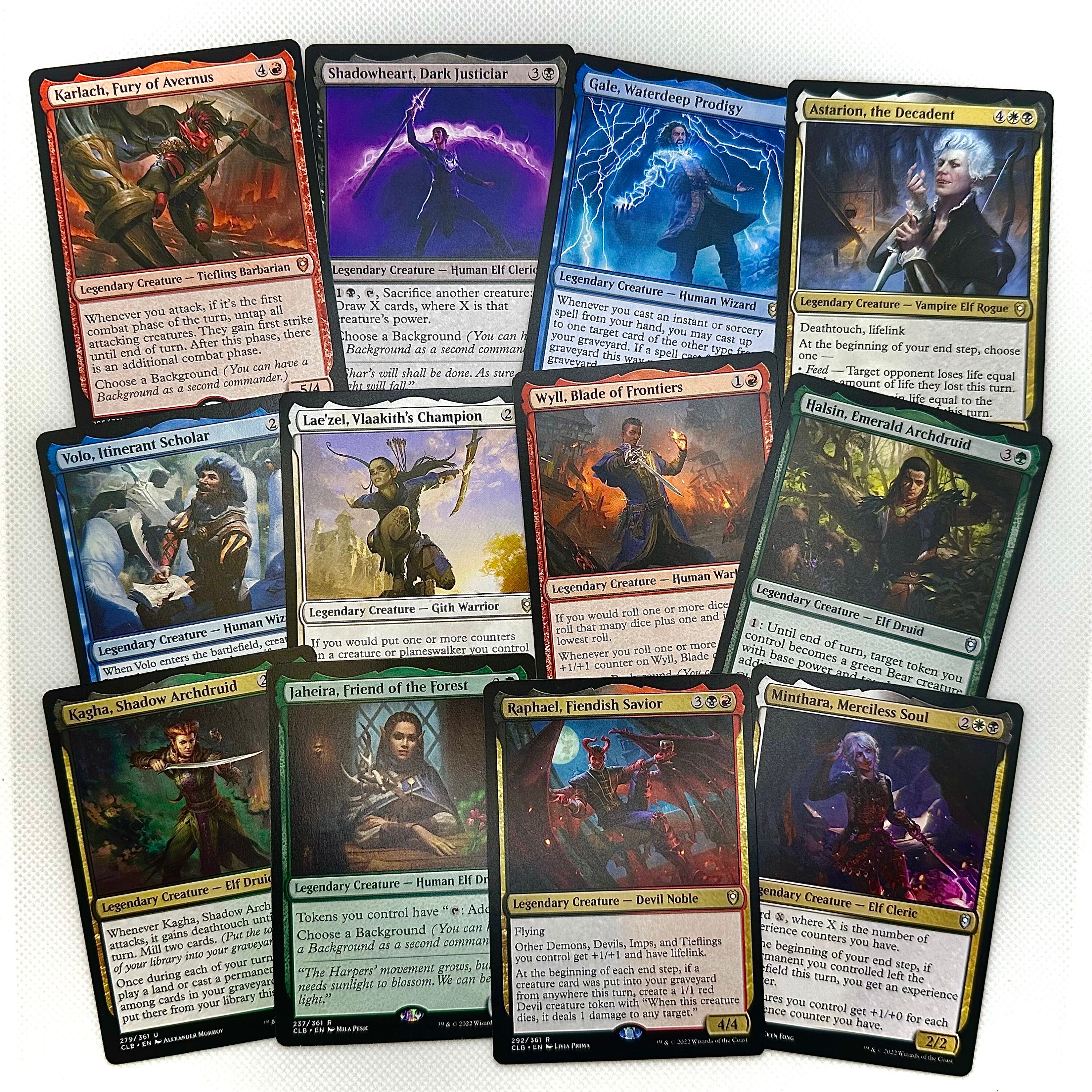 12x Baldurs Gate MTG Card Collection - Karlach, Astarion, Gale, Lae’zel, Wyll, Shadowheart, Minthara, Halsin, Jaheira, Raphael, Kagha, Volo