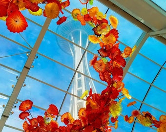 Space Needle with Chihuly Glass - Photo Greeting Card - Seattle, Washington