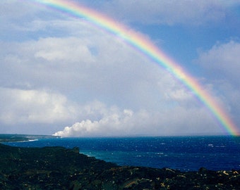 Rainbow Over Lava on Hawaii Island - Fine Art Photograph - Kilauea Volcano Photography