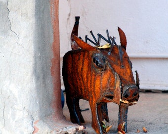 Rustic Javelina Photo Greeting Card  - Handmade Notecard - Whimsical  Metal Sculpture - Desert Animal