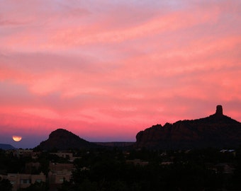 Sedona Moon Setting at Dawn Photo Greeting Card - Sedona Arizona Desert