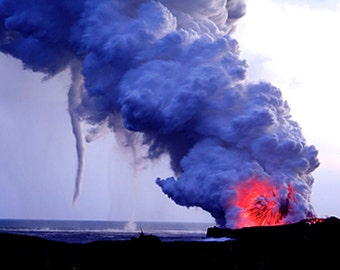 Kilauea Volcano, Big Island Hawaii - Lava Explosion with Water Spout - Artist's Grade Canvas Giclee