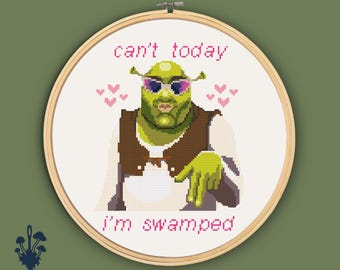 No puedo hoy estoy inundado Patrón de punto de cruz de Shrek