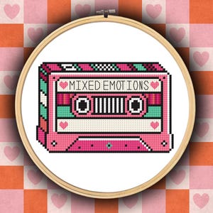 Fita cassete Mixed Emotions Mix Tape Padrão de ponto cruz