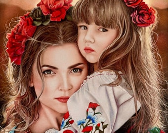 Dessin original au crayon de couleur, dessin de portrait, dessin au crayon de couleur, oeuvre d'art originale, dessiné à la main, beaux-arts, cadeau original