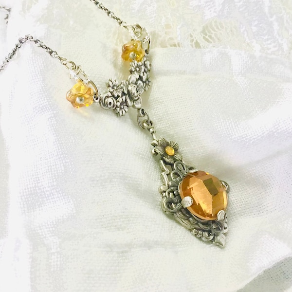 oO MANDARINE Oo yellow topaz victorian necklace