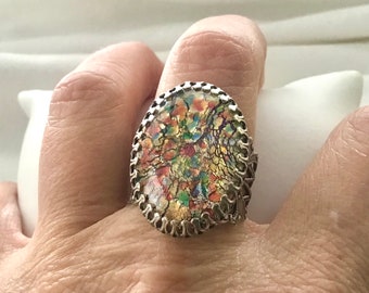 osO FIREWORK Oso opal glass stone silver ring