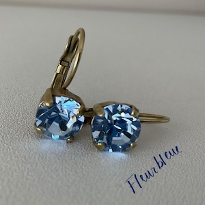 DARLING light blue saphir Austrian crystal brass earrings