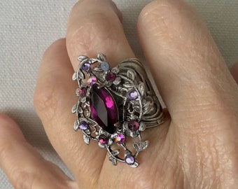 ORCHID purple navette amethyst tanzanite rhinestones ring