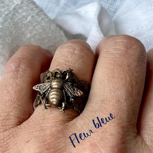 BEEZ art nouveau antiqued brass victorian bee adjustable ring