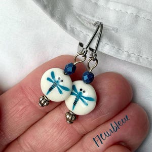 LUCY porcelain blue and white dragonfly stainless earrings