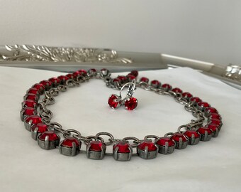 LORD red Siam crystal tennis double strand necklace
