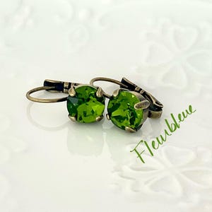 OLIVINE olive Green Austrian Crystal antiqued bronze earrings