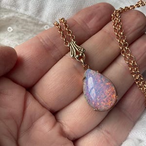 MILA pink opal glass teardrop rose gold pendant necklace
